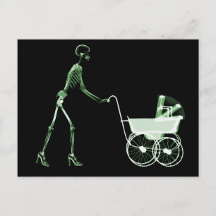 CARTE POSTALE X RAY SKELETON FEMME & BÉBÉ TRANSPORT - VERT