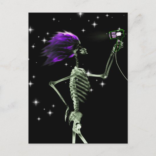Carte Postale X-Ray Skeleton Se vêtir - Cheveux pourpres (Devant)