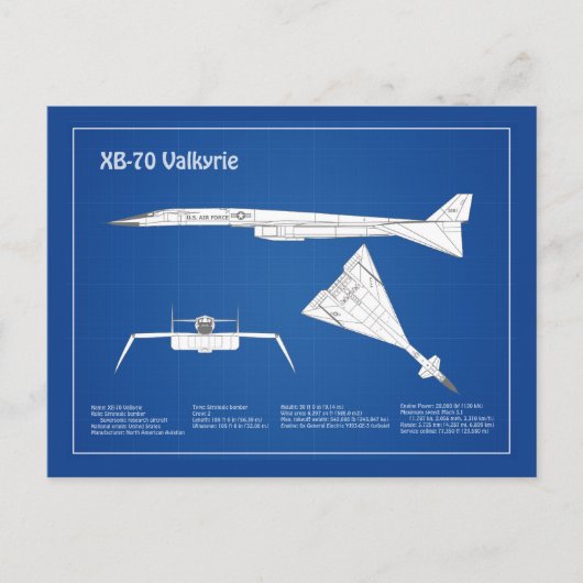 Carte Postale XB-70 Valkyrie - Plan de plan d'avion ABD (Devant)