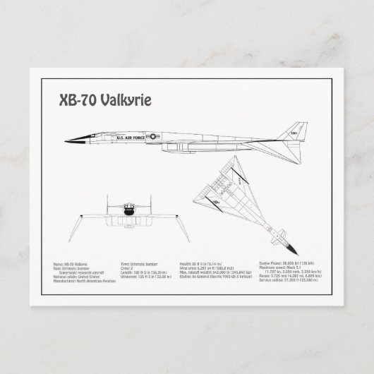 Carte Postale XB-70 Valkyrie - Plans de plan d'avion BD (Devant)