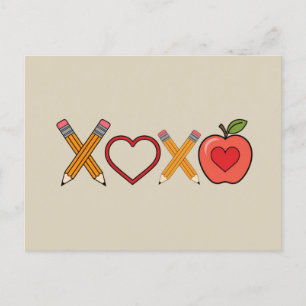 Carte Postale XOXO Professeur Saint-Valentin Crayon Et Pomme 