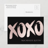 Carte Postale XOXO rose pâle | Vide du script de brosse lettres  (Devant / Derrière)