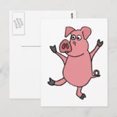 Carte Postale XX- Danser un dessin de porc rose (Devant / Derrière)