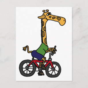 Carte Postale XX Dessin de girafe drôle sur bicyclette