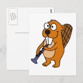 Carte Postale XX- Drôle Castor Jouer Cartoon Clarinet (Devant / Derrière)