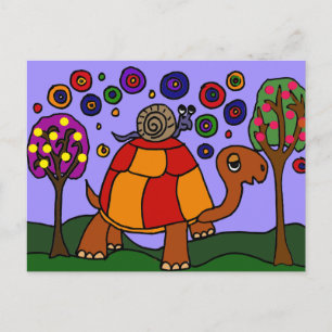 Carte Postale XX- Escargot Riding Turtle Folk Art