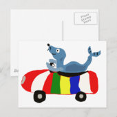 Carte Postale XX- Funny Seal Driving Beach Ball Car (Devant / Derrière)