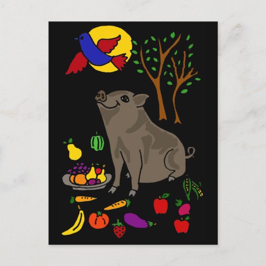 Carte Postale XX- Pot Bellied Pig and Fruit Folk Art Design (Devant)