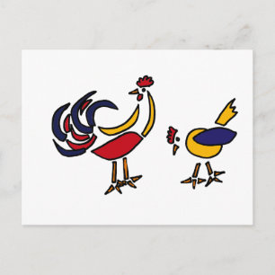 Carte Postale XX- Poulet et coq d'art Abstrait