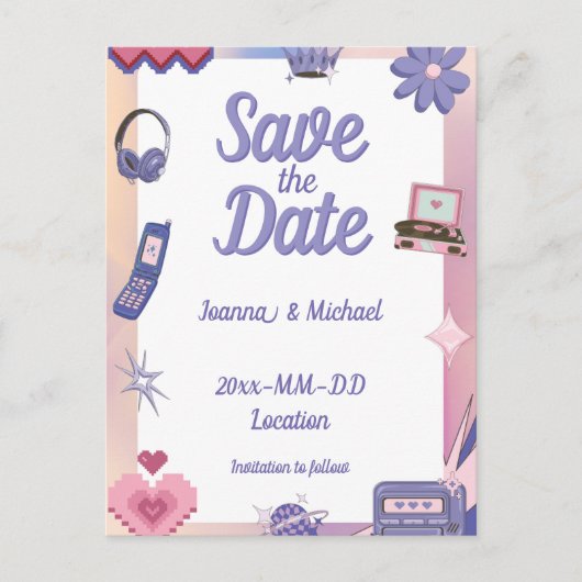 Carte Postale Y2K Rose Violet Années 2000 Tech Rétro Épargnez la (Devant)