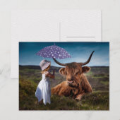 CARTE POSTALE YAK GIRL UMBRELLA FUNNY POSTCROSSING (Devant / Derrière)