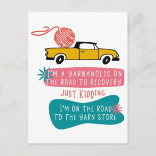 Carte Postale Yarnaholic Tricot Humour w. Camion rétro et fil