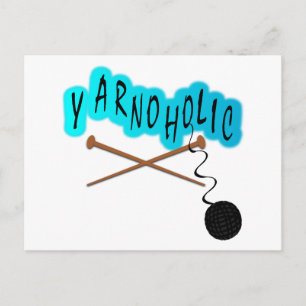 Carte Postale Yarnoholic avec balle en fils et aiguilles de Tric