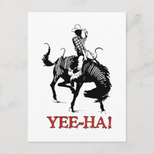 Carte Postale Yee-Ha ! Un cowboy de rodéo sur l'étalon de cheval