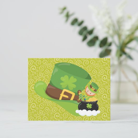 Carte Postale Yellow Green Swils Green Casquette Leprechaun Cart (Debout devant)