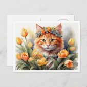 Carte Postale Yellow Kitty Tulips   (Devant / Derrière)