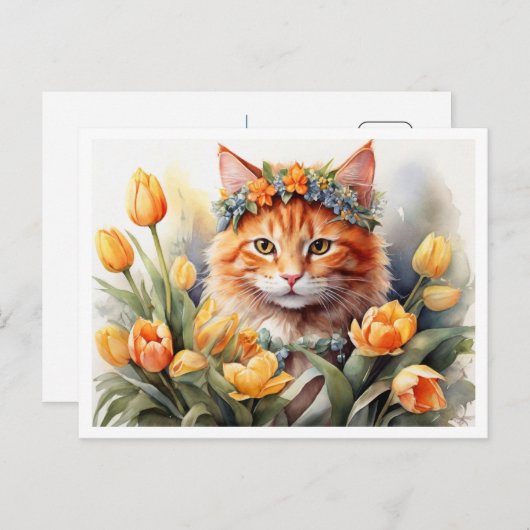 Carte Postale Yellow Kitty Tulips   (Devant / Derrière)