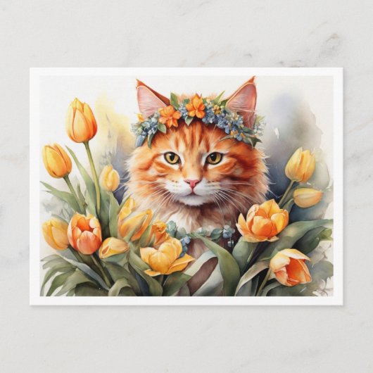 Carte Postale Yellow Kitty Tulips   (Devant)