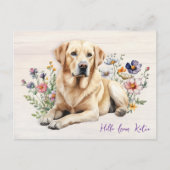 Carte Postale Yellow Lab in Wildflowers Hello Personalized (Devant)