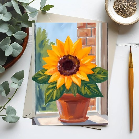 Carte Postale Yellow Sunflower Pot Floral Watercolor