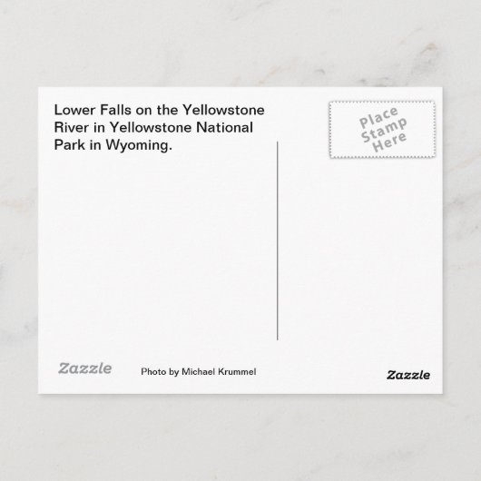 Carte Postale Yellowstone, automne inférieur (Dos)