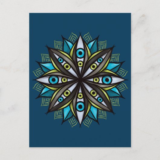 Carte Postale Yeux Étranges Avec Double Fleur Iris Mandala (Devant)