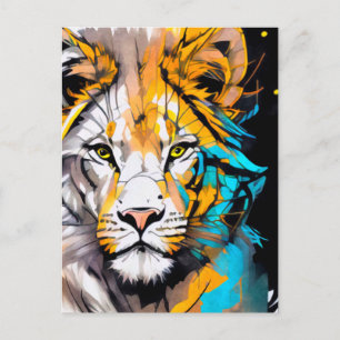 Carte Postale Yeux piercing jaune bleu Lion coloré 5x7"