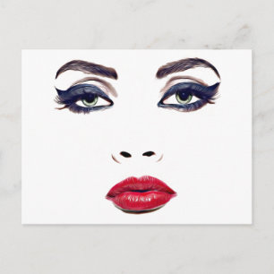 Carte Postale Yeux verts Lèvres rouges Femme Face Maquillage ori