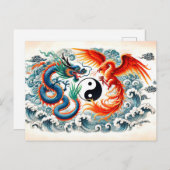 Carte Postale Yin et Yang Dragon et Phoenix dans le style art as (Devant / Derrière)