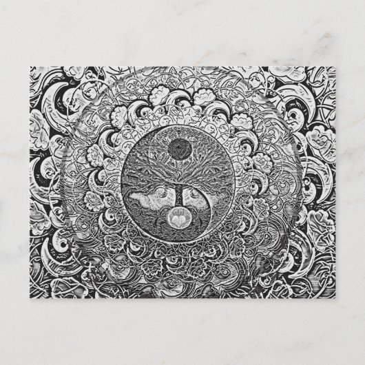 Carte Postale Yin Yang arbre de vie en argent et Chrome (Devant)