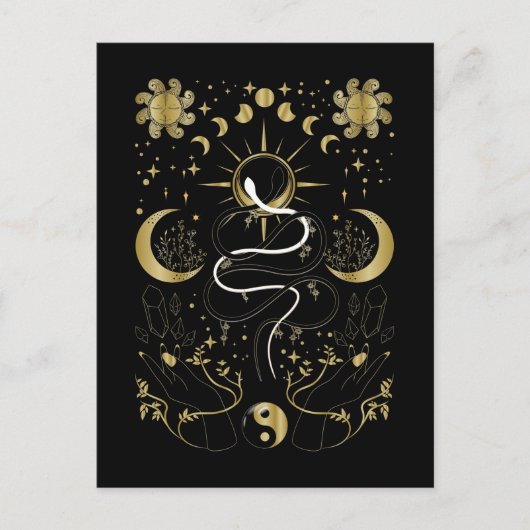 Carte Postale Yin Yang Crescent Lune Soleil Céleste Serpents (Devant)