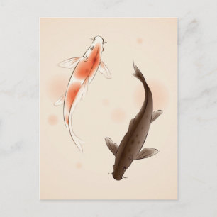 Carte Postale Yin Yang Koi fishes in oriental painting