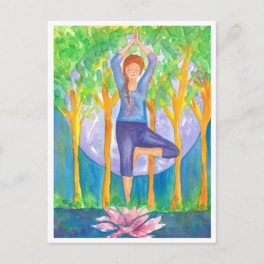 Carte Postale Yoga Arbre Pose Lotus Fleur (Devant)