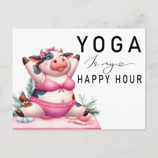 Carte Postale Yoga Cow est ma femme de l'heure heureuse Faisant (Devant)