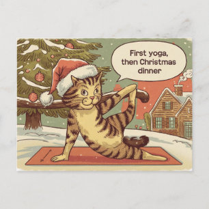 Carte Postale Yoga Noël Chat Vintage