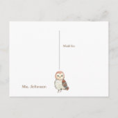 Carte Postale Yoo-hoo Barn Owl Je te manque Enseignant de l'écol (Dos)