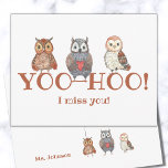 Carte Postale Yoo-hoo Chouettes d'aquarelle Je me manque enseign<br><div class="desc">Yoo-hoo Watercolor Owls I Miss You School Teacher Postcard - Ces adorables chouettes yoo-hoo sont prêtes à surprendre vos élèves (ou ceux qui vous sont chers !) ! Obtenir le courrier réel est une façon tellement spéciale et amusante de faire savoir à quelqu'un que vous manquez et pensez à eux!...</div>