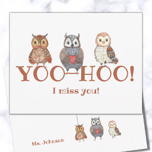 Carte Postale Yoo-hoo Chouettes d'aquarelle Je me manque enseign