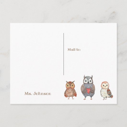 Carte Postale Yoo-hoo Chouettes d'aquarelle Je me manque enseign (Dos)