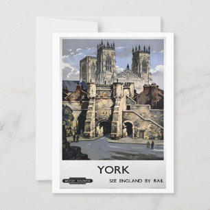 Carte Postale York UK By Rail Retro Vintage Inspiré