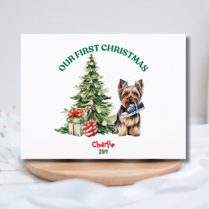 Carte Postale Yorkie Chien Aquarelle Noël Personnalisé