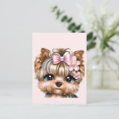 Carte Postale Yorkie mignonne avec une corse rose (Debout devant)