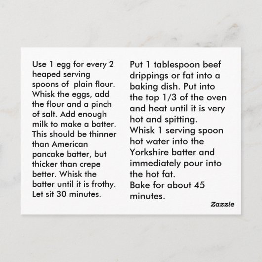 Carte Postale Yorkshire Pudding (Dos)