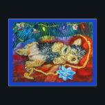 Carte Postale Yorkshire Terrier<br><div class="desc">Ce petit Yorkie s'est endormi sous le sapin de Noël en attendant le Père Noël. Cette adorable image a été prise de mon tableau original. ©LynHamerCook</div>