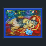 Carte Postale Yorkshire Terrier<br><div class="desc">Ce petit Yorkie s'est endormi sous le sapin de Noël en attendant le Père Noël. Cette adorable image a été prise de mon tableau original. ©LynHamerCook</div>