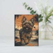Carte Postale Yorkshire-terrier à la plage (Debout devant)