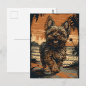 Carte Postale Yorkshire-terrier à la plage (Devant / Derrière)