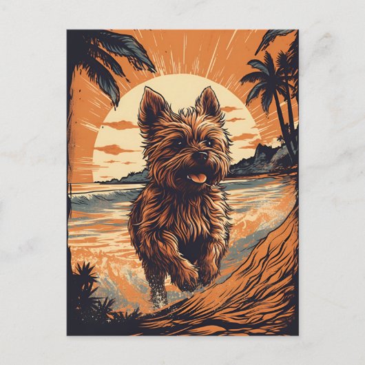 Carte Postale Yorkshire-terrier à la plage (Devant)