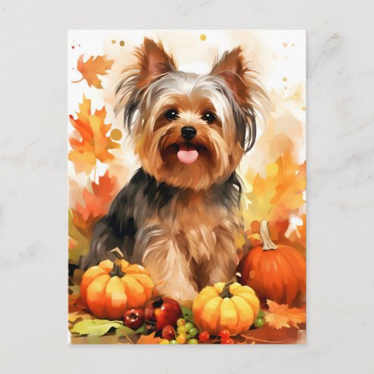 Carte Postale Yorkshire Terrier Automne Action de grâce (Devant)