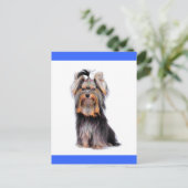 Carte Postale Yorkshire Terrier Chien Chien Chien Blanc Bleu Car (Debout devant)